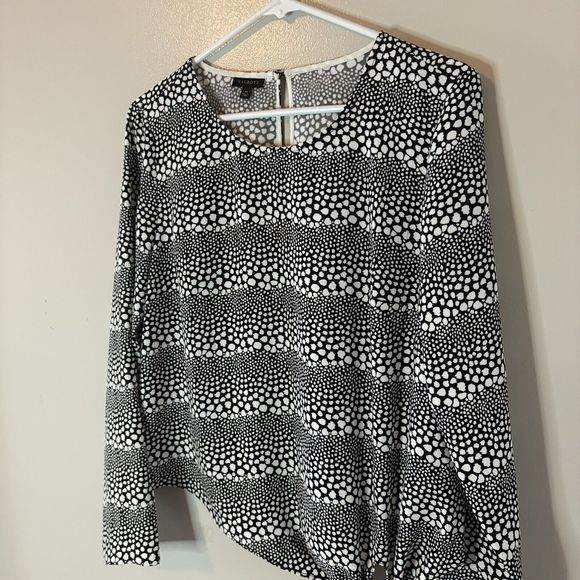 Talbots Long Sleeve Polka Dot Blouse Black White Top Tie Front Size Medi… - Picture 2 of 8